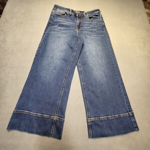 Rocks & Indigo Jeans Womens 12 Blue Wide Leg Cropped Stretch Denim Distressed